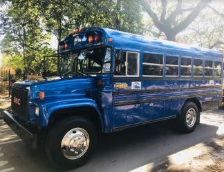 Blue school bus